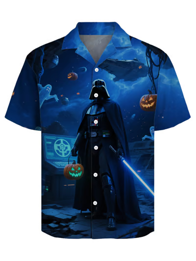 Men's Retro Casual Fashion Halloween Candy Desert Warrior Cuban Collar Short Sleeve Shirt