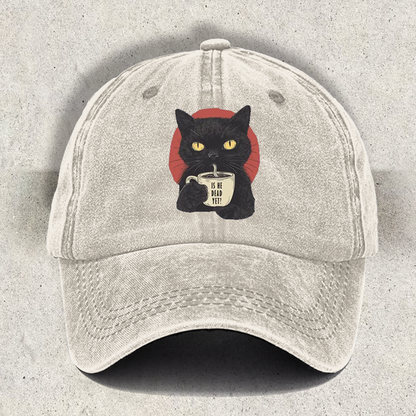 Is He Dead Yet Black Cat Subtle Resist Printed Baseball Cap
