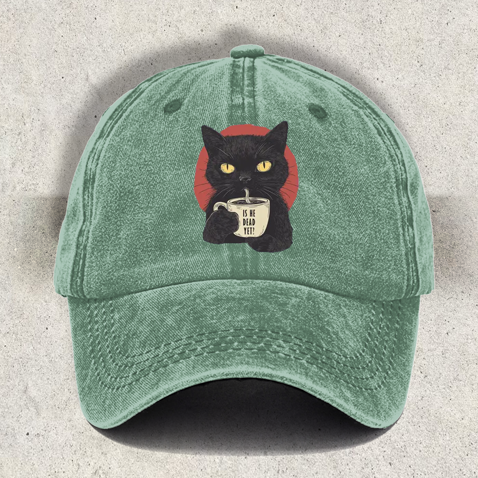 Is He Dead Yet Black Cat Subtle Resist Printed Baseball Cap