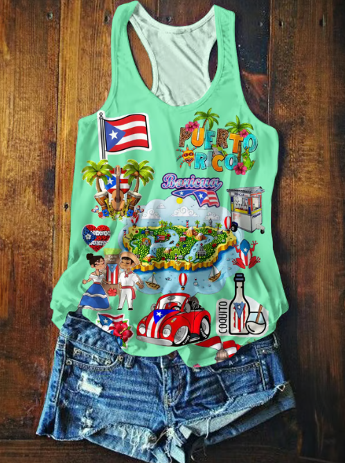 Puerto Rico Printed Casual Tank Top