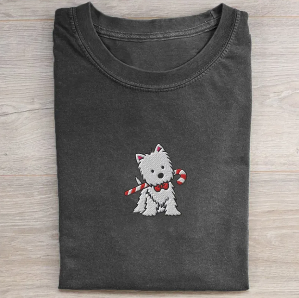 Embroidered Christmas Lights Dog T-shirt