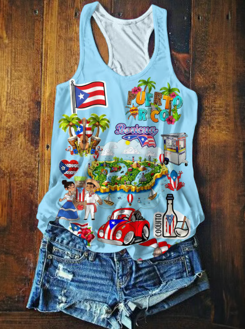 Puerto Rico Printed Casual Tank Top