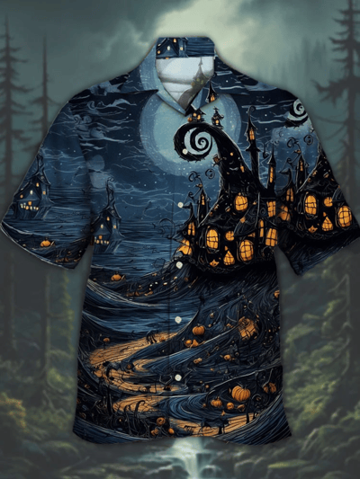 Men's Halloween Fun Scary Cuban Collar Cotton Blend Shirt