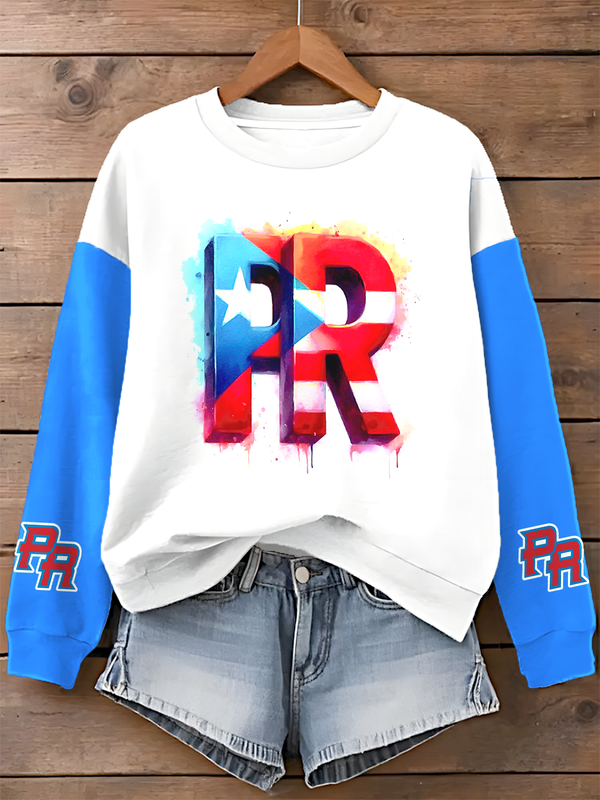 Puerto Rico Printed Long Sleeve Casual Top（05）