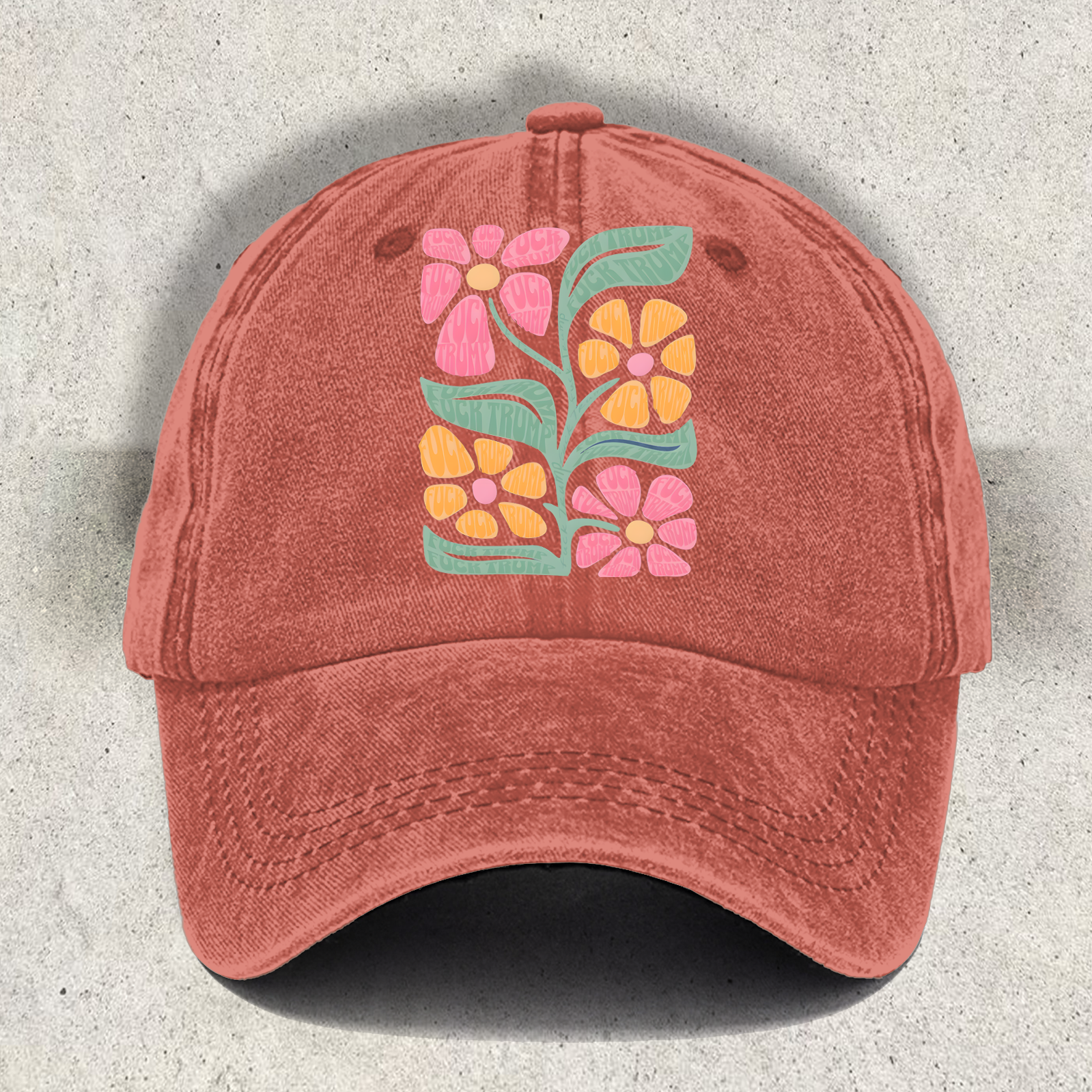 Vintage Subtle Fuck Tr*mp Flower Printed Baseball Cap