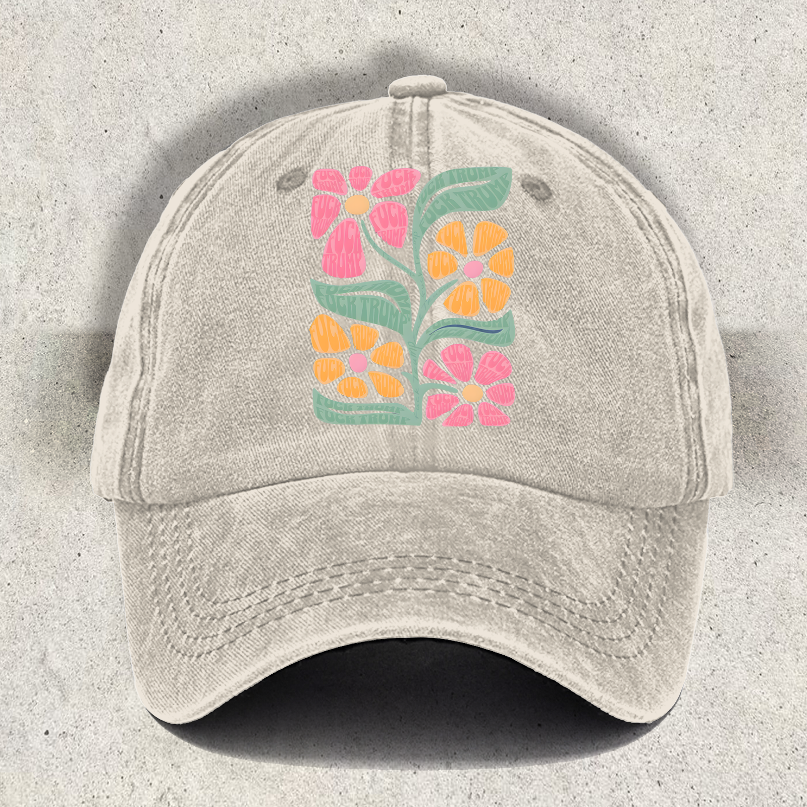 Vintage Subtle Fuck Tr*mp Flower Printed Baseball Cap