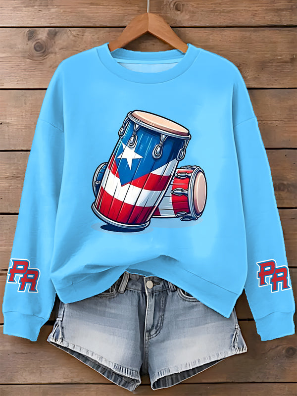 Puerto Rican Print Long Sleeve Casual Top