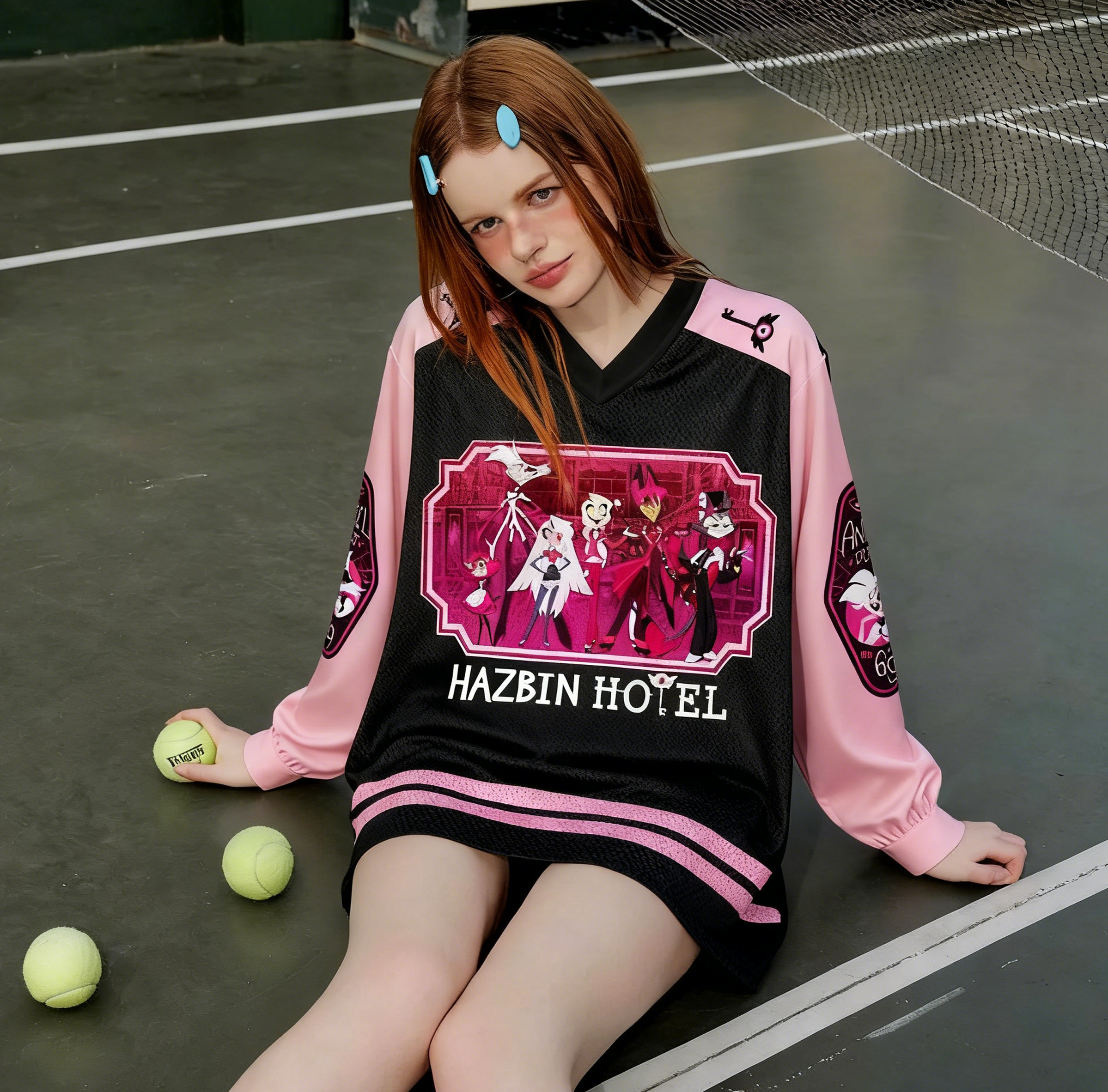 Hazbin Hotel Print Oversized Long Sleeve Jersey