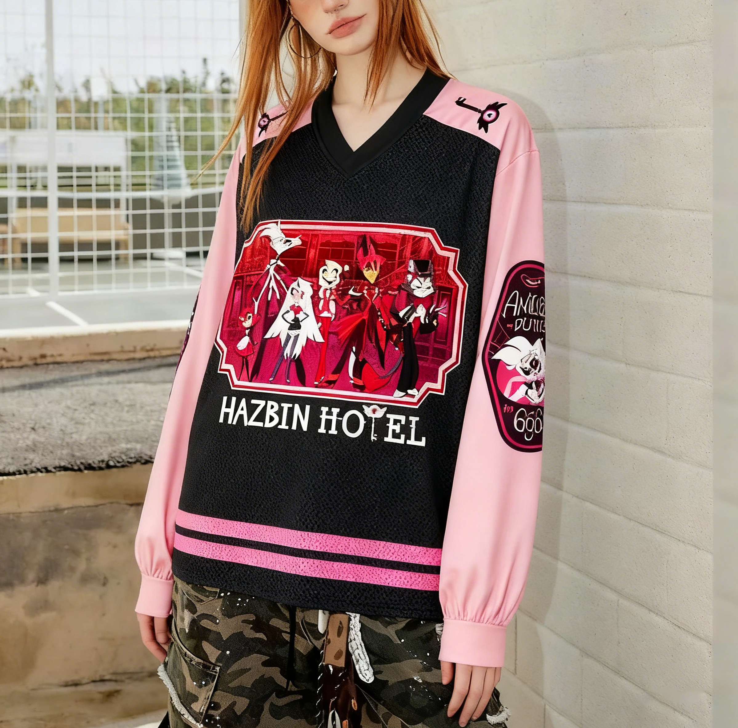 Hazbin Hotel Print Oversized Long Sleeve Jersey