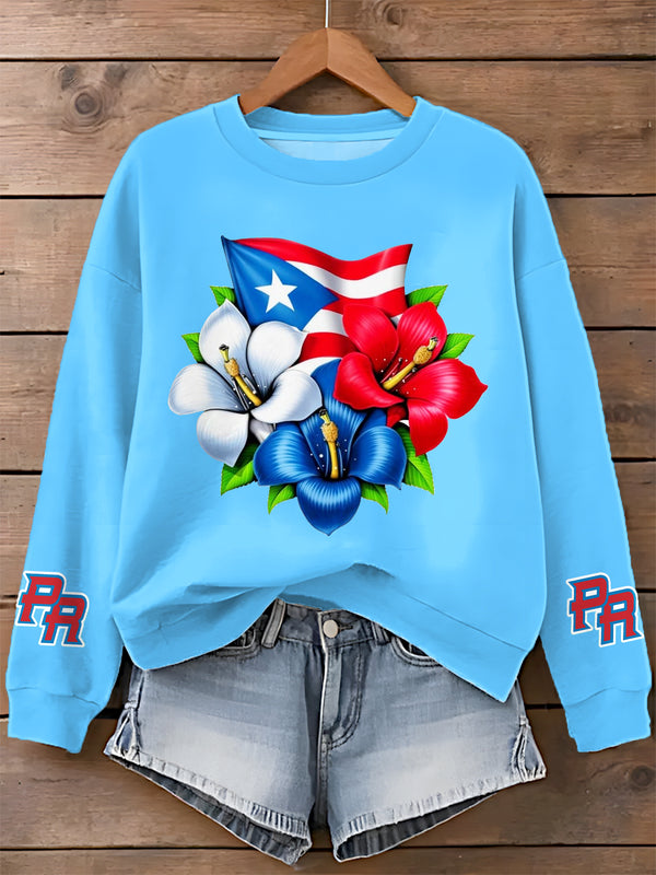 Puerto Rican Print Long Sleeve Casual Top