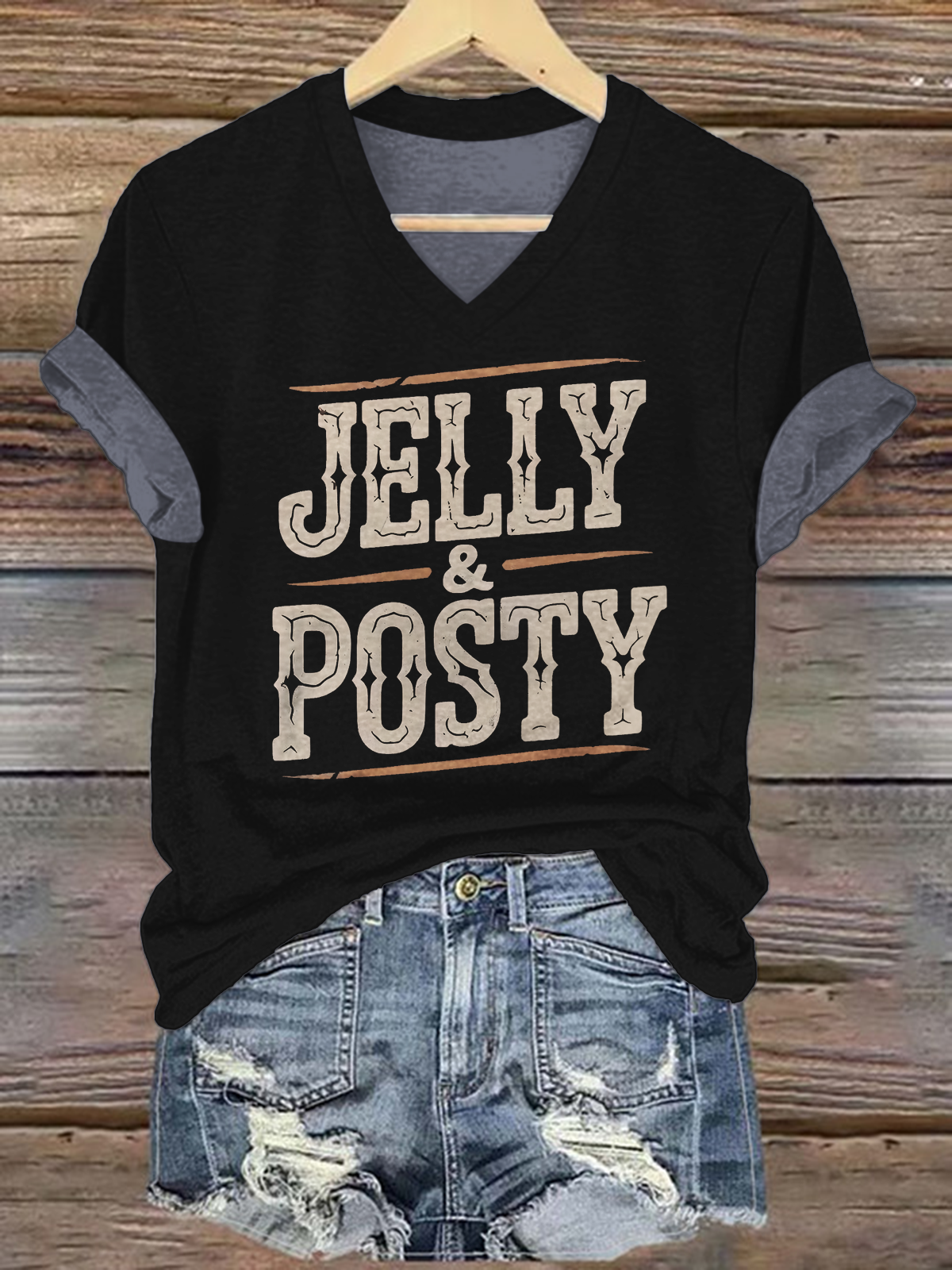 Jelly Roll Posty Printed V-neck T-Shirts