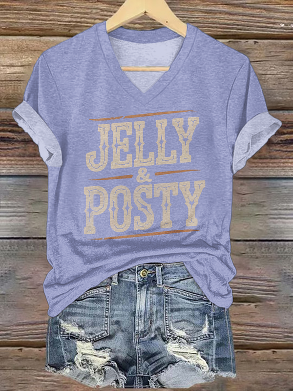 Jelly Roll Posty Printed V-neck T-Shirts