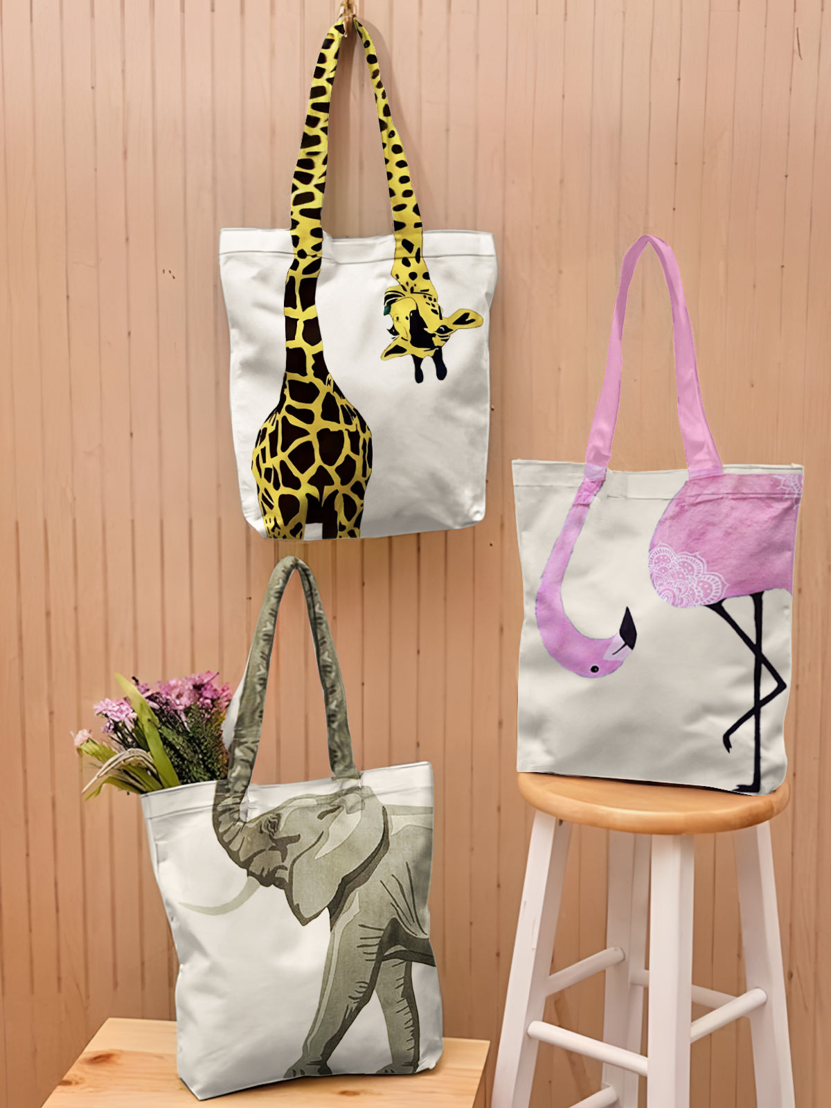 Funny Animal Shoulder Zipper Canvas Bag