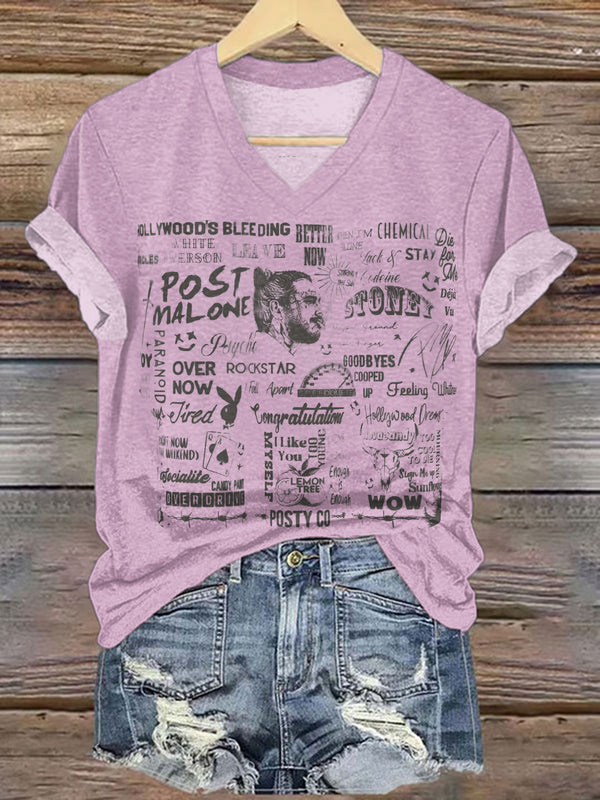 Post Malone Printed V-neck T-Shirts