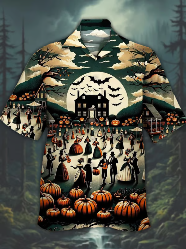 Men's Halloween Fun Scary Cuban Collar Cotton Blend Shirt