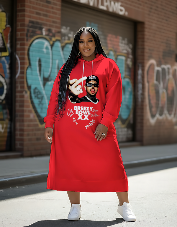Chris Brown Print  Hooded Dress