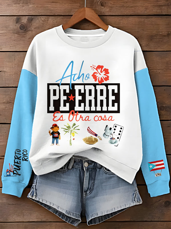 Puerto Rican Print Long Sleeve Casual Top
