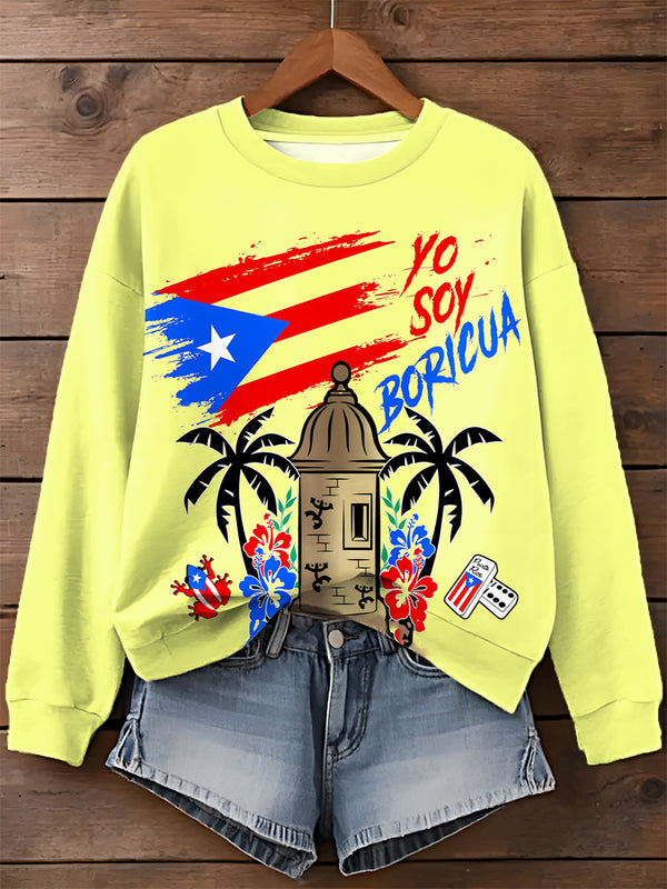 Yo Soy Boricua Printed  Printed Long Sleeve Casual Top
