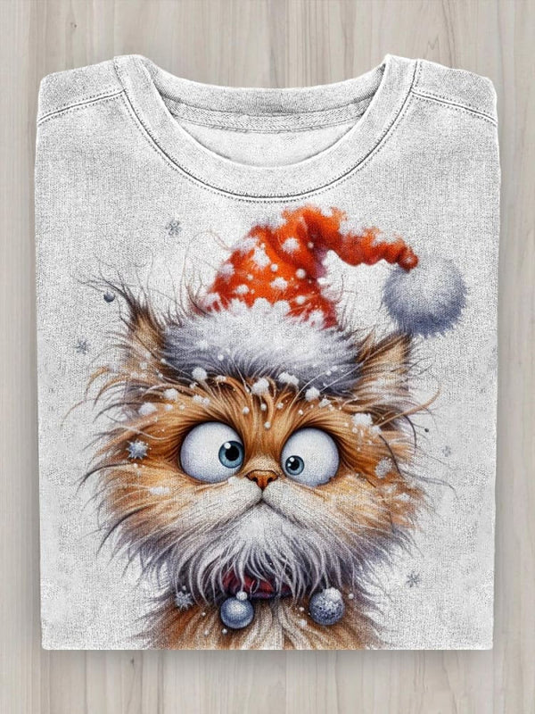 Christmas Cat Art Print Casual Sweatshirt