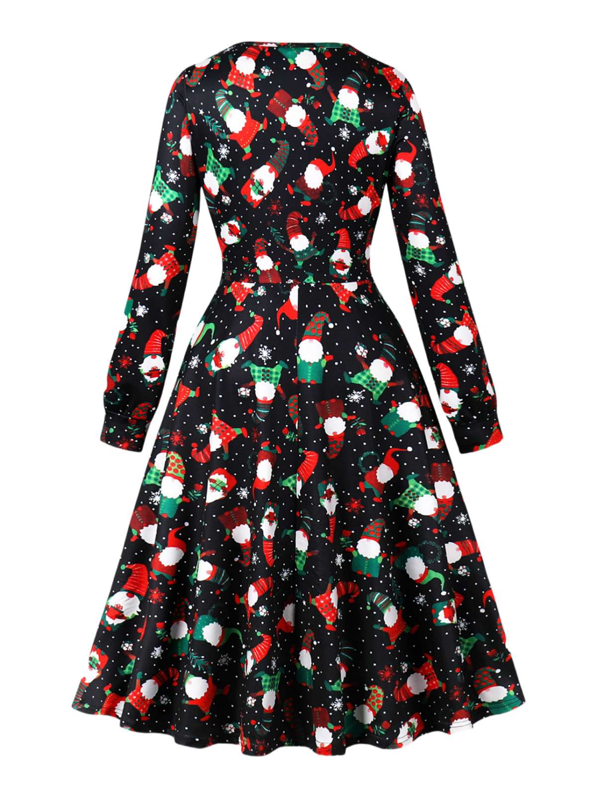 1950s Christmas Square Collar Long Sleeve Dress