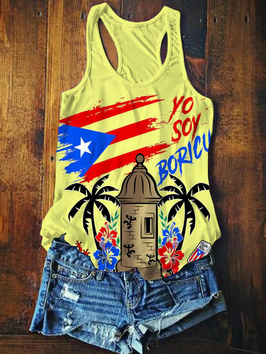 Puerto Rico Flower Plant Art Printed Casual Tank Top（Best Seller）