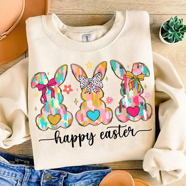 Happy Coquette Easter Bunny Printed Sweatshirt