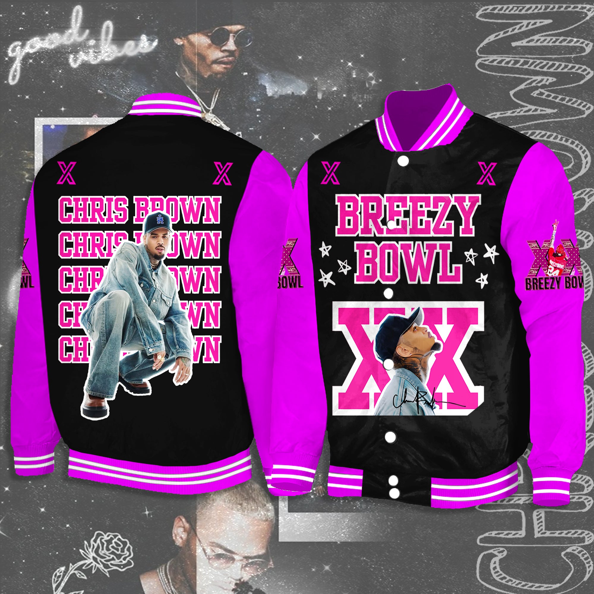 Chris Brown Breezy Bowl XX Tour Shoulder Baseball Jersey（Best Seller）