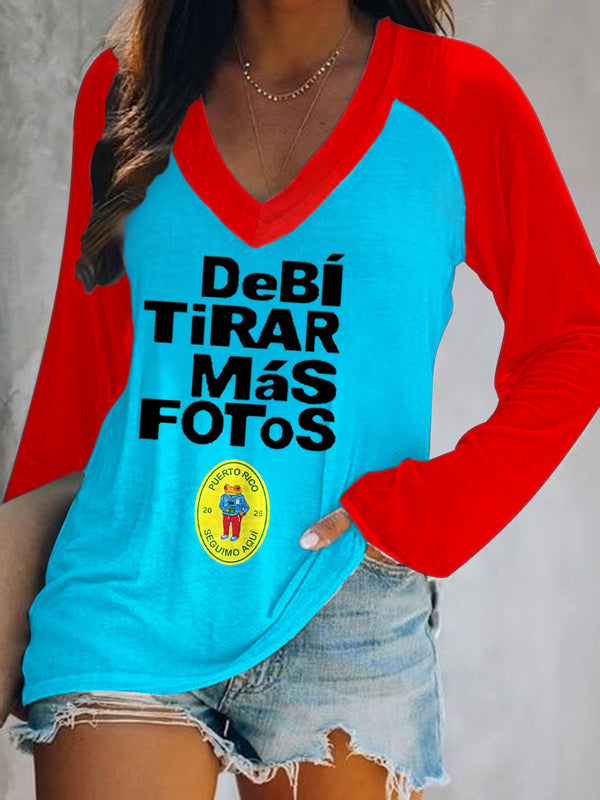 Top de manga larga con cuello en V y estampado de Bad Bunny de DTMF 