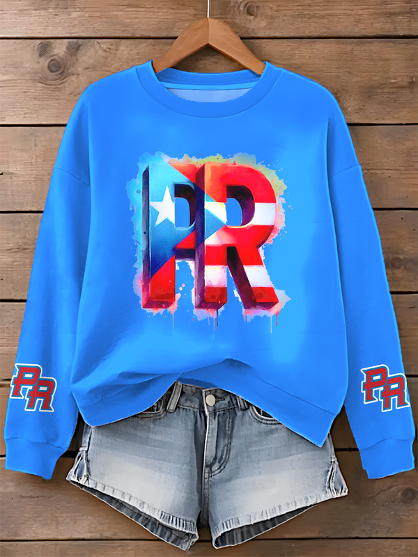 Puerto Rico Printed Long Sleeve Casual Top（06）