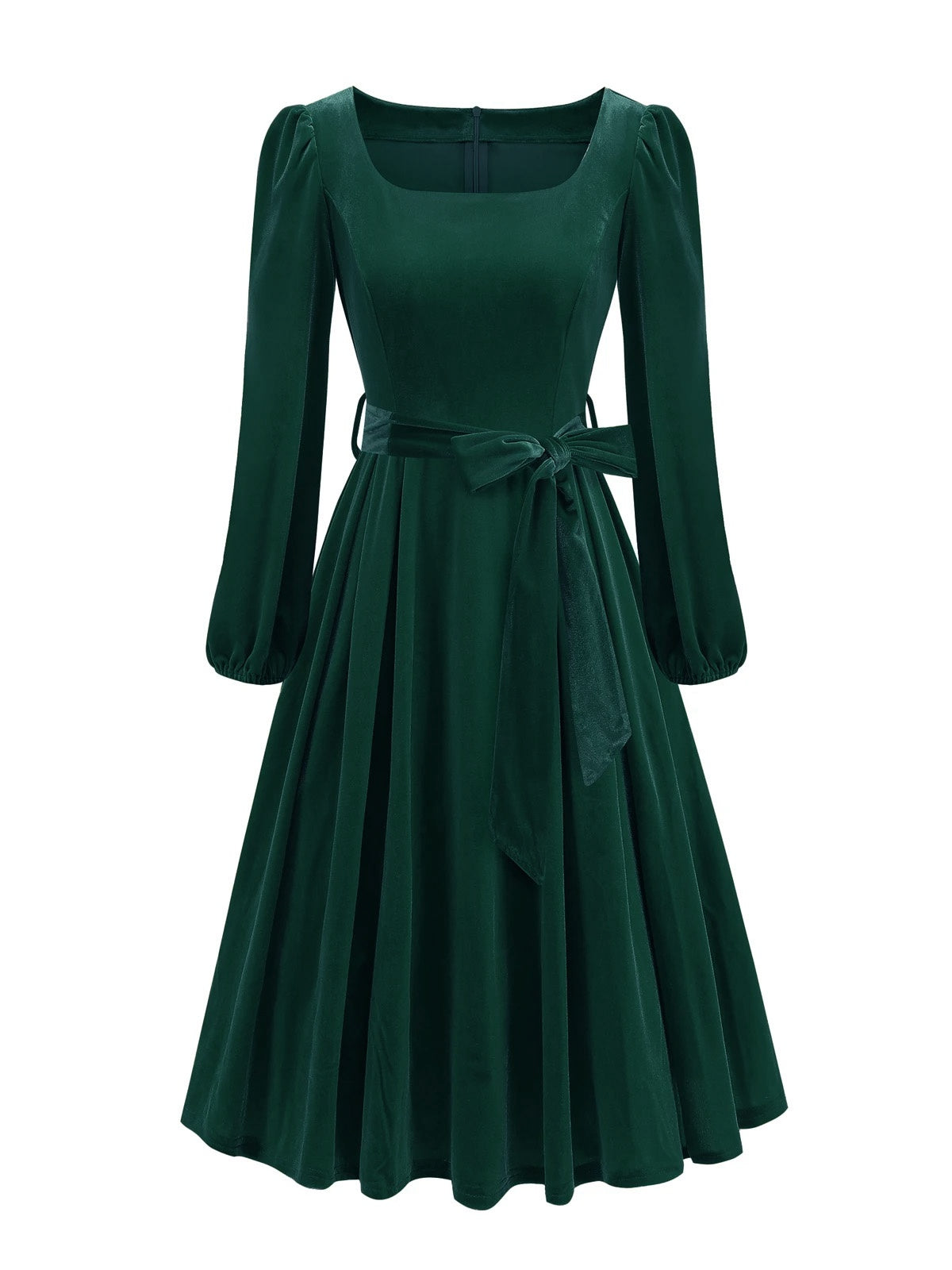 1950s Christmas Velvet Square Neck Long Sleeve Dress