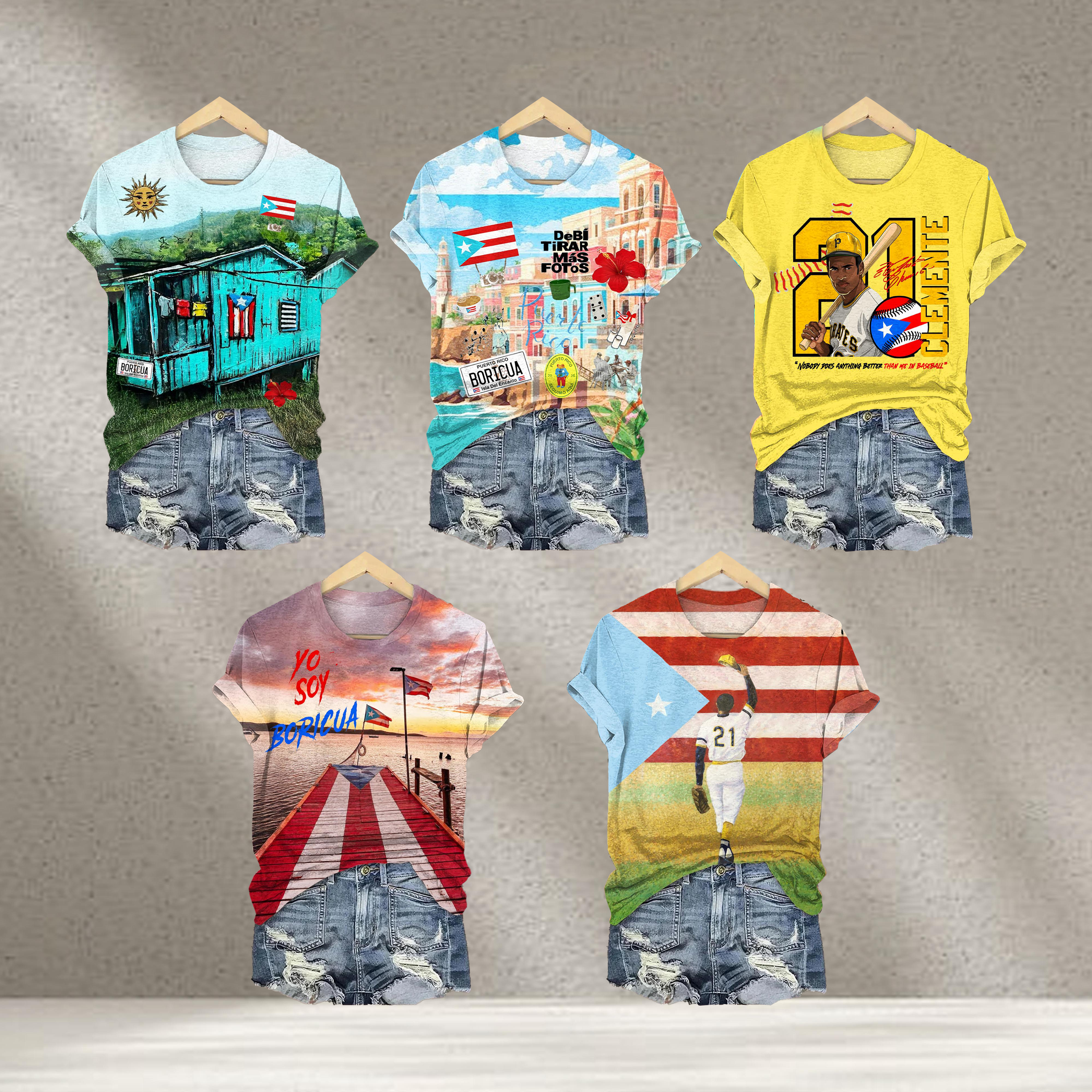 Puerto Rico Crew Neck Printed T-Shirt（Best Seller）