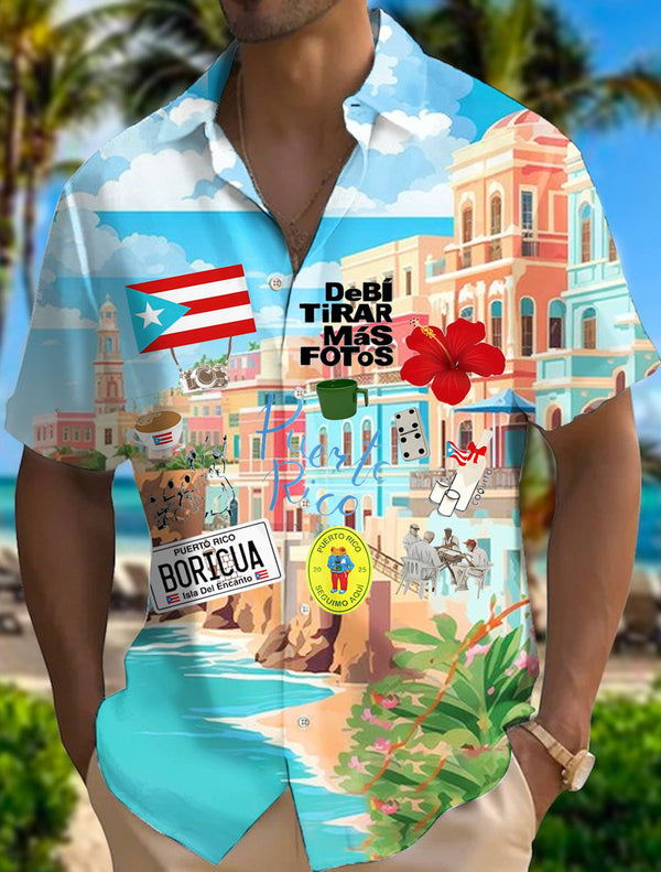 BadBunny Beach Print Short Sleeve Shirts