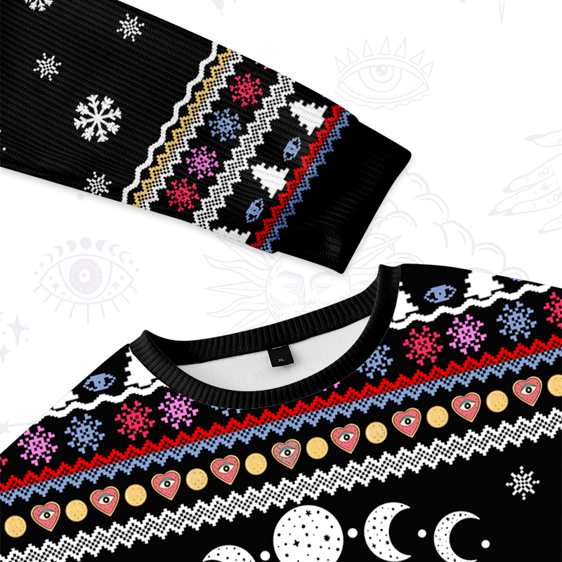 Purplehecate Snake And Moon Phase Ugly Christmas Sweatshirts
