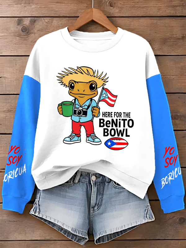 Benito Bowl Frog Printed Long Sleeve Casual Top（01）
