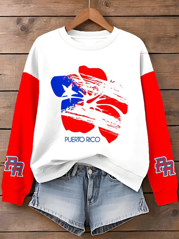 Puerto Rico Printed Long Sleeve Casual Top（18）