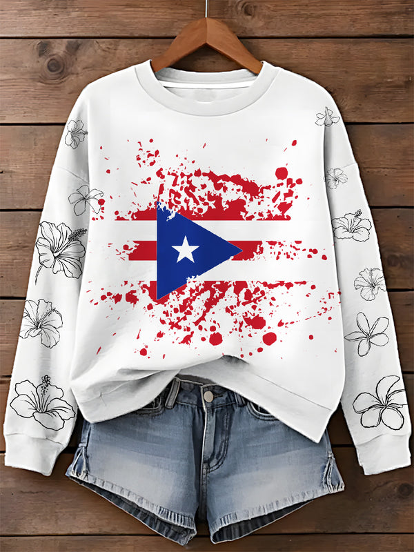 Puerto Rico Printed Long Sleeve Casual Top