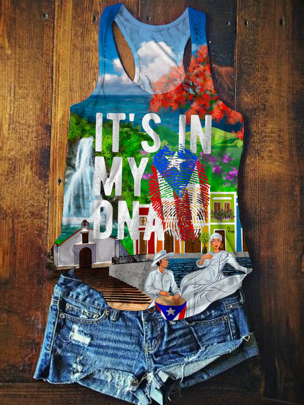 Bad Bunny Puerto Rico Coastal Art Printed Casual Tank Top