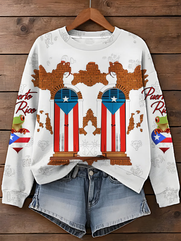 Puerto Rico Printed Long Sleeve Casual Top