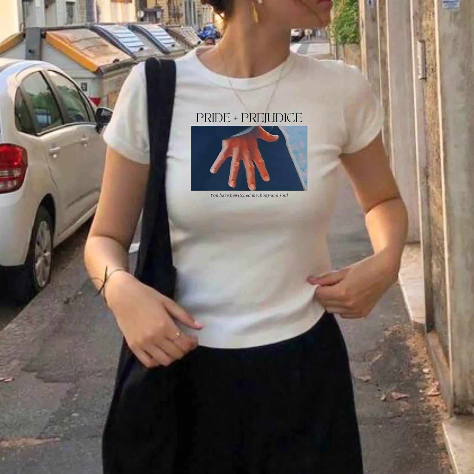Pride and Prejudice Hand Flex Scene Y2K Baby Tee