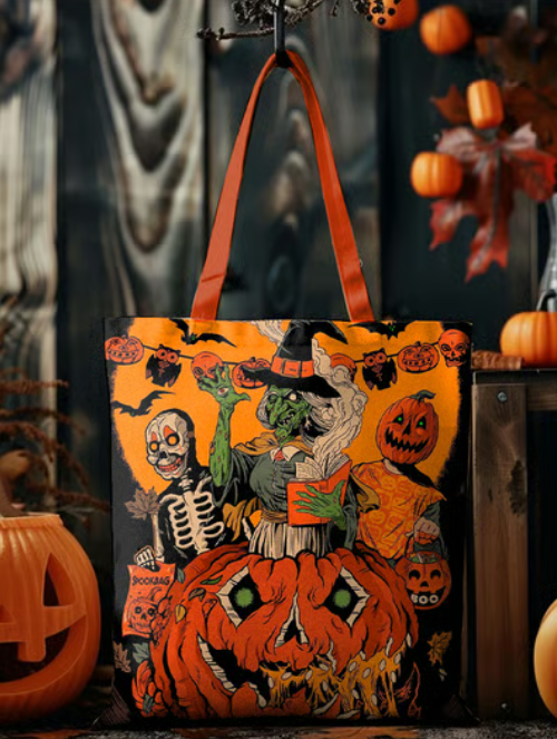 Halloween witch print canvas bag