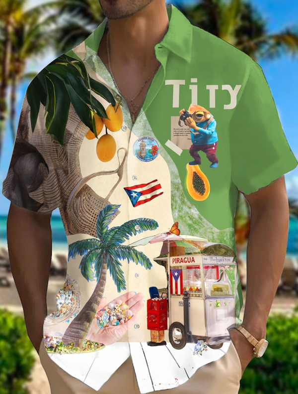 BadBunny Beach Print Short Sleeve Shirts