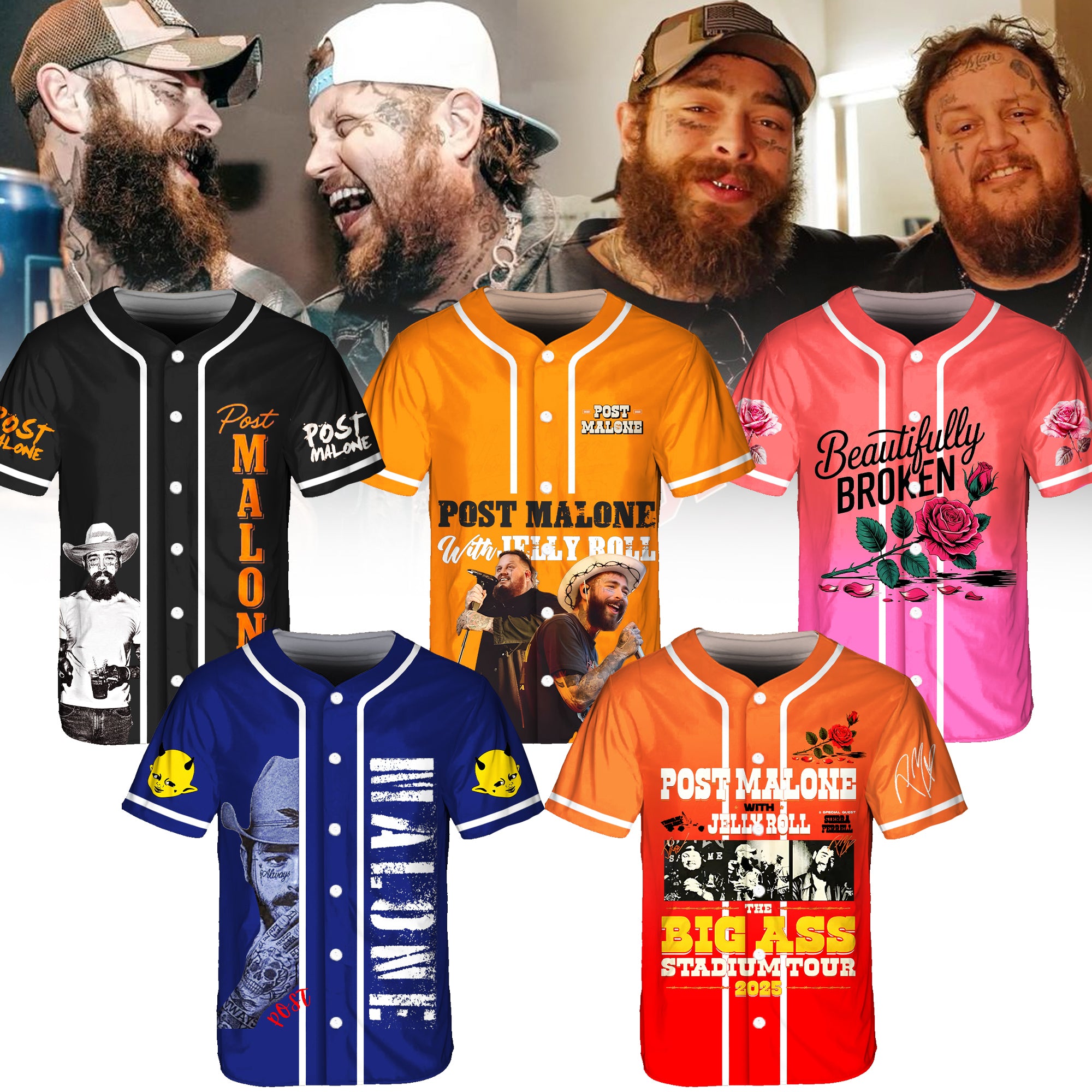 Post Malone Jelly Roll Baseball Jersey（Best Seller）