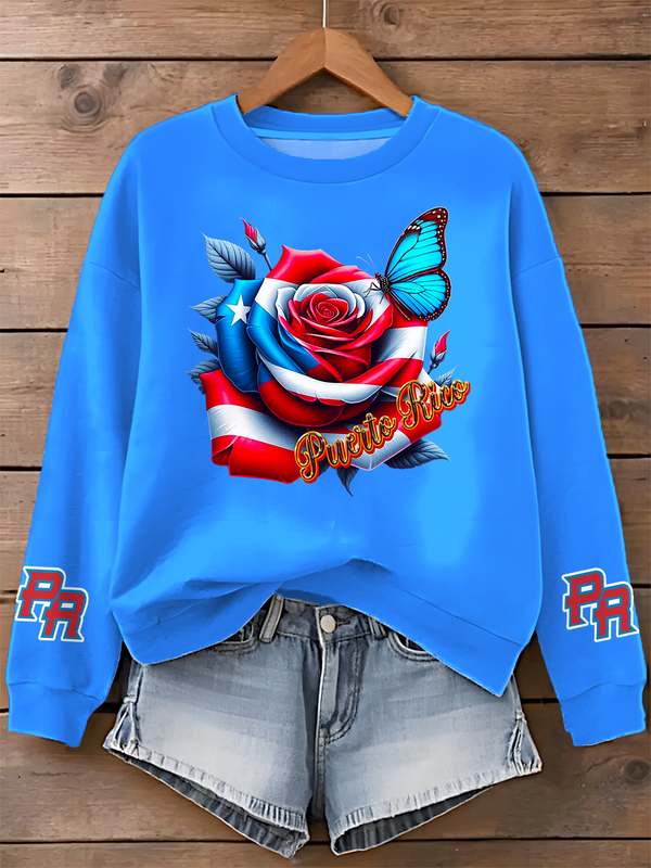Puerto Rico Printed Long Sleeve Casual Top（08）
