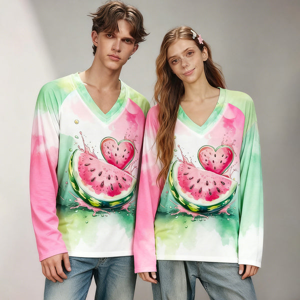"Sweet Watermelon Heart" Couple Gradient Long-Sleeve T-Shirt