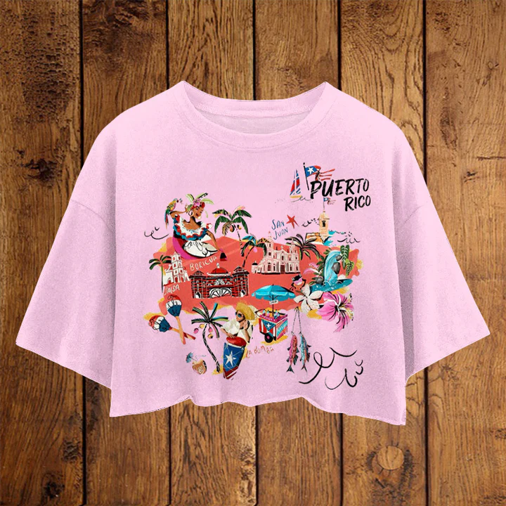 Women's Puerto Rican Printed Umbilized T-shirt（Best Seller）