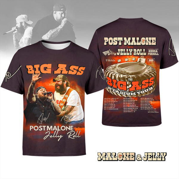 Post Malone And Jelly Roll Rap Music 2025 Tour T-shirts（01）