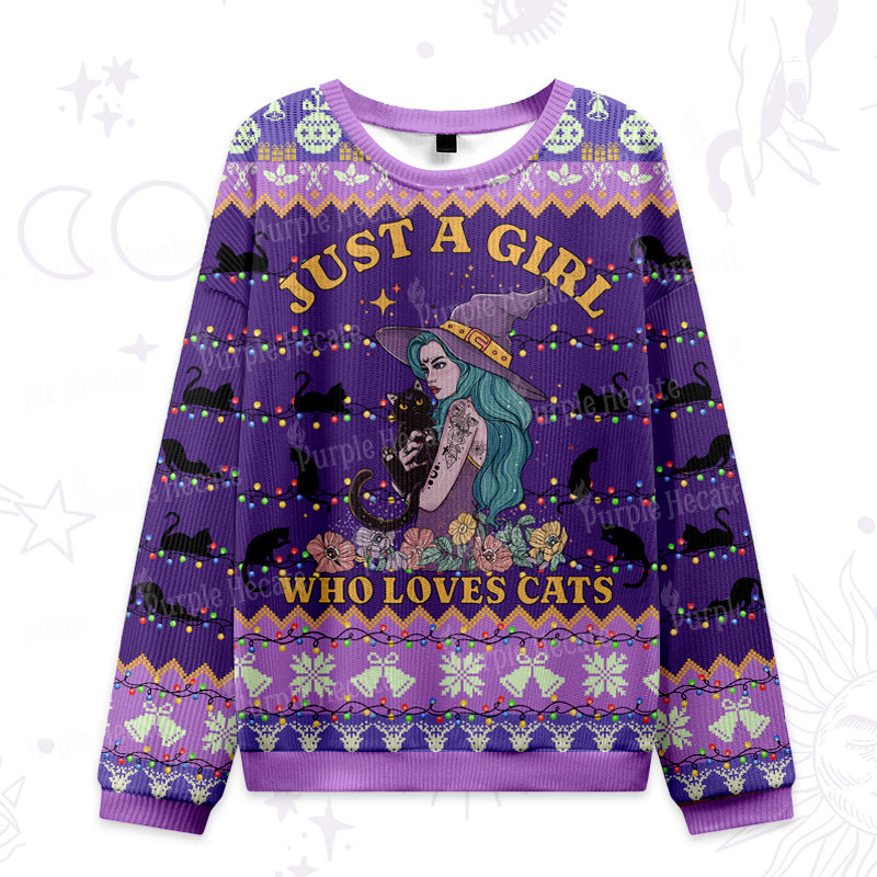 Purplehecate Just A Girl Who Loves Cats Ugly Christmas Sweatshirts