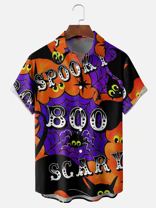 Casual Halloween Short Sleeve Pocket Shirt