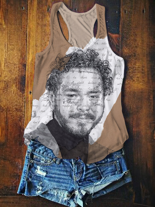 Post Malone Portrait With Circles Printed Tank Top