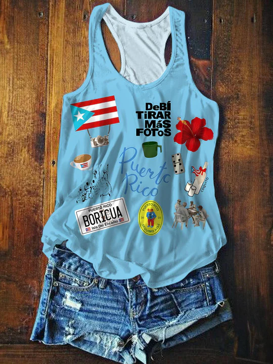 Puerto Rico Flower Plant Art Printed Casual Tank Top（Best Seller）